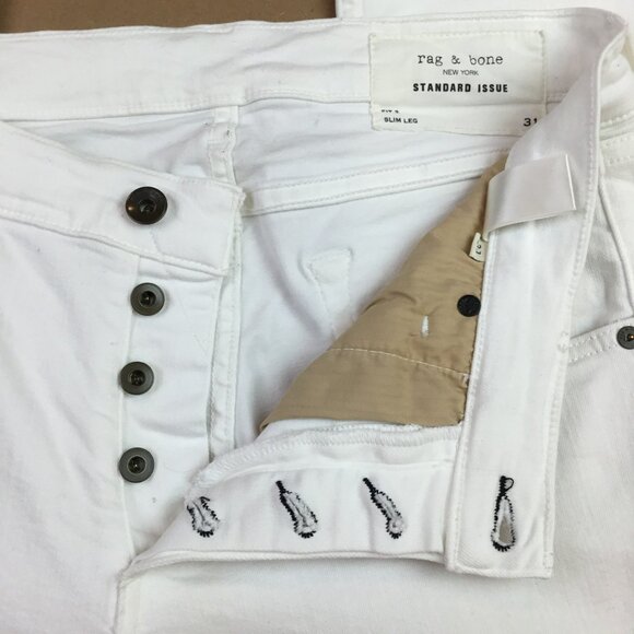 Rag & Bone White Fit 2 Slim Leg Standard Issue Jeans Mens 31 Buttonfly Aged Brig - Picture 11 of 15
